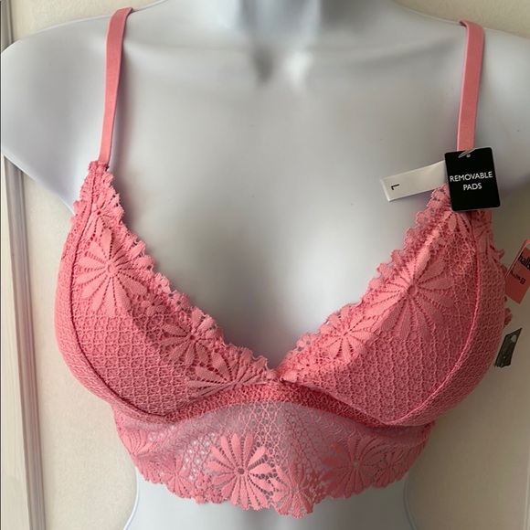 NWT Laura Ashley Lacy Bra Women’s Large Pink Barbie Feminine Coquette Fairy Boho - Picture 1 of 11